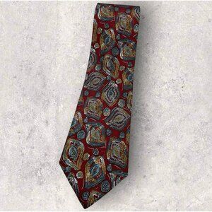 FENDI Silk Tie ITALY Burgundy Gray Brown Paisley Art W:3.8" EUC